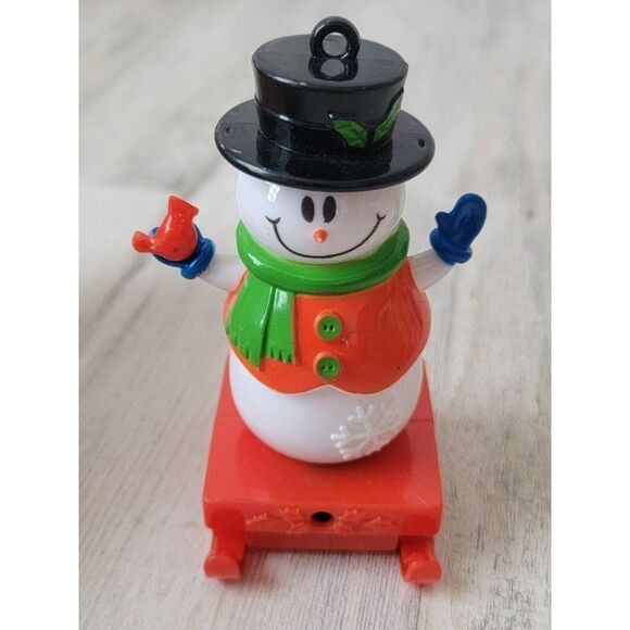 Snowman red sled mistletoe bird ornament Xmas decor - Picture 1 of 5